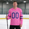 Custom Pink - Purple - White Triple Stripes Hockey Jersey – worn by a man