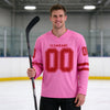 Custom Pink - Red Triple Stripes Hockey Jersey – worn by a man