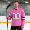 Custom Pink - White - Black Triple Stripes Hockey Jersey – worn by a man
