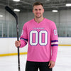 Custom Pink - White - Purple Triple Stripes Hockey Jersey – worn by a man