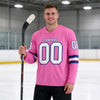 Custom Pink - White - Royal Triple Stripes Hockey Jersey – worn by a man