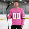 Custom Pink - White - Kelly Green Triple Stripes Hockey Jersey – worn by a man