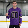 Custom Purple - Black - Cream Triple Stripes Hockey Jersey – worn by a man