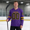 Custom Purple - Black - Gold Triple Stripes Hockey Jersey – worn by a man