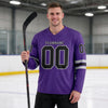 Custom Purple - Black - Gray Triple Stripes Hockey Jersey – worn by a man