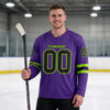 Custom Purple - Black - Neon Green Triple Stripes Hockey Jersey – worn by a man