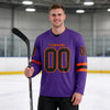 Custom Purple - Black - Orange Triple Stripes Hockey Jersey – worn by a man