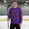 Custom Purple - Black - Pink Triple Stripes Hockey Jersey – worn by a man