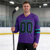 Custom Purple - Black - Teal Triple Stripes Hockey Jersey – worn by a man