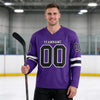 Custom Purple - Black - White Triple Stripes Hockey Jersey – worn by a man