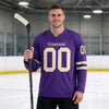Custom Purple - Cream Triple Stripes Hockey Jersey – worn by a man