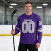 Custom Purple - Gray - White Triple Stripes Hockey Jersey – worn by a man