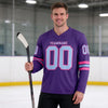 Custom Purple - Light Blue - Pink Triple Stripes Hockey Jersey – worn by a man