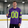 Custom Purple - Neon Green - White Triple Stripes Hockey Jersey – worn by a man