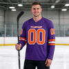 Custom Purple - Orange - White Triple Stripes Hockey Jersey – worn by a man