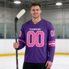 Custom Purple - Pink - White Triple Stripes Hockey Jersey – worn by a man
