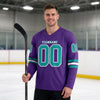 Custom Purple - Teal - White Triple Stripes Hockey Jersey – worn by a man