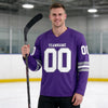 Custom Purple - White - Gray Triple Stripes Hockey Jersey – worn by a man