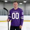 Custom Purple - White Triple Stripes Hockey Jersey – worn by a man