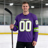 Custom Purple - White - Neon Green Triple Stripes Hockey Jersey – worn by a man