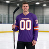 Custom Purple - White - Orange Triple Stripes Hockey Jersey – worn by a man