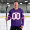 Custom Purple - White - Pink Triple Stripes Hockey Jersey – worn by a man