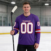 Custom Purple - White - Red Triple Stripes Hockey Jersey – worn by a man
