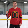 Custom Red - Black - Gold Triple Stripes Hockey Jersey – worn by a man