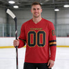 Custom Red - Black - Old Gold Triple Stripes Hockey Jersey – worn by a man