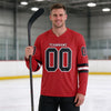 Custom Red - Black - White Triple Stripes Hockey Jersey – worn by a man