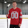 Custom Red - White - Gray Triple Stripes Hockey Jersey – worn by a man