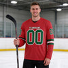 Custom Red - Green - White Triple Stripes Hockey Jersey – worn by a man