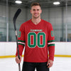 Custom Red - White - Kelly Green Triple Stripes Hockey Jersey – worn by a man