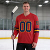 Custom Red - Navy - Gold Triple Stripes Hockey Jersey – worn by a man