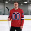 Custom Red - Navy - White Triple Stripes Hockey Jersey – worn by a man