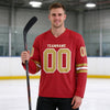 Custom Red - White - Old Gold Triple Stripes Hockey Jersey – worn by a man
