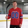 Custom Red - White - Royal Triple Stripes Hockey Jersey – worn by a man