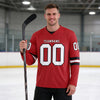 Custom Red - White - Black Triple Stripes Hockey Jersey – worn by a man