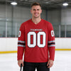 Custom Red - White - Gray - Black Triple Stripes Hockey Jersey – worn by a man