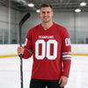 Custom Red - White - Gray Triple Stripes Hockey Jersey – worn by a man