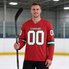Custom Red - White - Kelly Green Triple Stripes Hockey Jersey – worn by a man