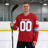 Custom Red - White - Light Blue Triple Stripes Hockey Jersey – worn by a man