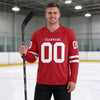 Custom Red - White Triple Stripes Hockey Jersey – worn by a man