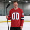 Custom Red - White - Navy Triple Stripes Hockey Jersey – worn by a man