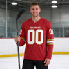 Custom Red - White - Old Gold Triple Stripes Hockey Jersey – worn by a man