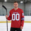 Custom Red - White - Royal Triple Stripes Hockey Jersey – worn by a man