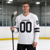 Custom Black - Gray - White Triple Stripes Hockey Jersey – worn by a man