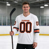 Custom White - Brown - Orange Triple Stripes Hockey Jersey – worn by a man