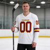 Custom White - Crimson - Gold Triple Stripes Hockey Jersey – worn by a man
