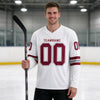 Custom White - Crimson - Gray Triple Stripes Hockey Jersey – worn by a man